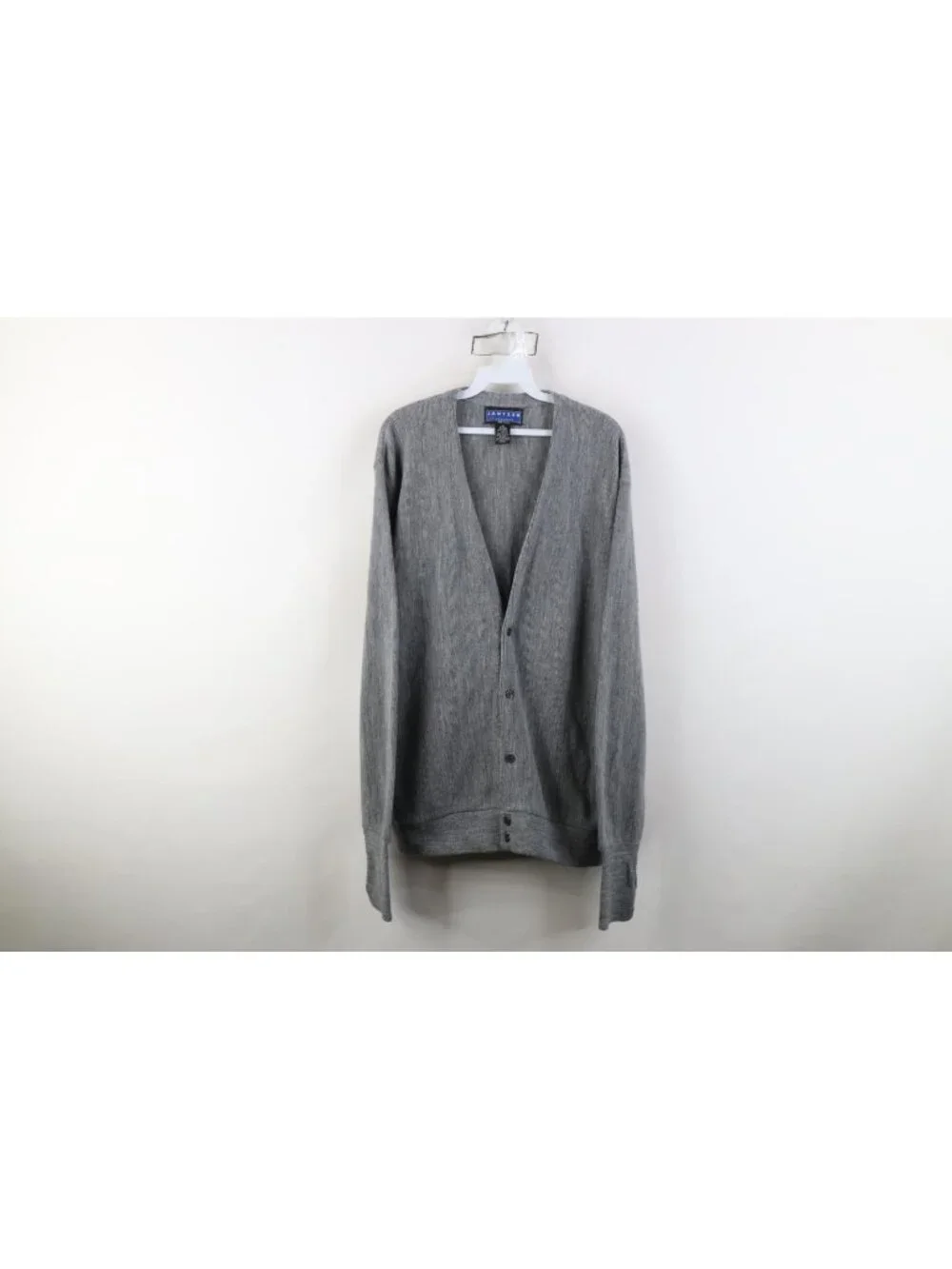 Vintage 90s Streetwear Mens XL Blank Kurt Cobain Knit Cardigan Sweater Gray USA